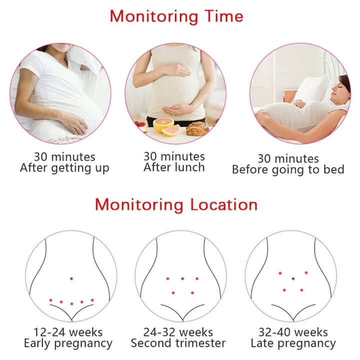 AOVO, Magzati Doppler monitor magzati életfunkciók mérésére, LCD kijelzővel , zajcsökkentés, Fejhallgatóval és hangszórókkal kompatibilis, Rózsaszín