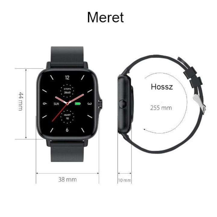 AOVO Y13 okosóra, Full Touch 1,7 hüvelykes TFT HD, SpO2 OXIMETER funkció, pulzusszám és vérnyomás monitorozás, hívás-/üzenetértesítések, zenelejátszó, SYNC, szilikon szíj, Fekete kiadás