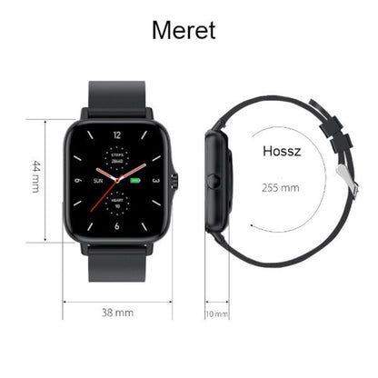 AOVO Y13 okosóra, Full Touch 1,7 hüvelykes TFT HD, SpO2 OXIMETER funkció, pulzusszám és vérnyomás monitorozás, hívás-/üzenetértesítések, zenelejátszó, SYNC, szilikon szíj, Fekete kiadás