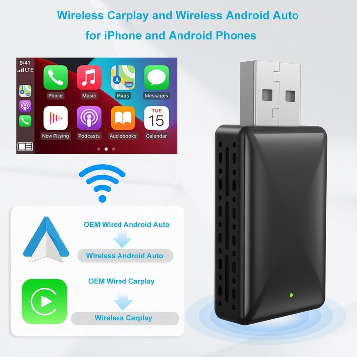 Vezeték nélküli CarPlay & Android Auto adapter, 2 az 1-ben, 5 GHz WiFi, Bluetooth, Plug & Play, fekete