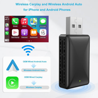 Vezeték nélküli CarPlay & Android Auto adapter, 2 az 1-ben, 5 GHz WiFi, Bluetooth, Plug & Play, fekete