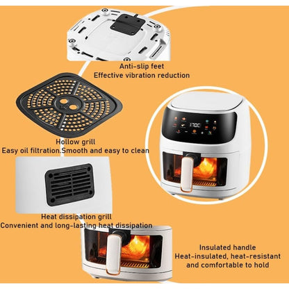 AOVO Air Fryer Digitális kijelző, Olaj nélküli forró levegős sütő, 8 funkció 6L, 1400W