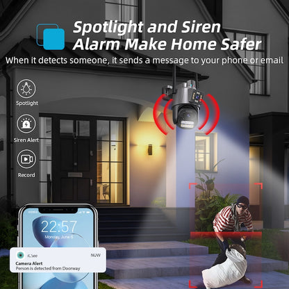 AOVO P11 Pro dual WIFI térfigyelő kamera, 6MP, kültéri/beltéri, Ultra HD, 5X zoom, forgatás, világító LED-ek, kétirányú kommunikáció, riasztó, mozgásérzékelő, fekete