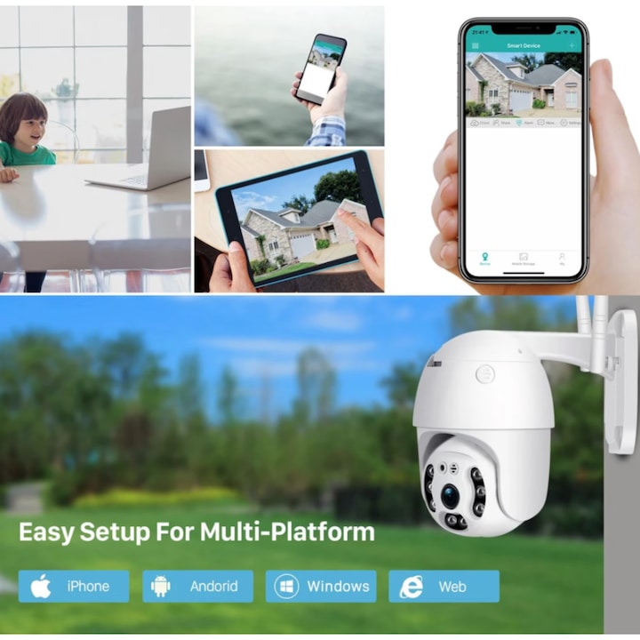 AOVO V380 PRO WIFI térfigyelő kamera, 5MP, mozgásérzékelés, éjjellátó, vízálló, beépített sziréna, PAN-TILT, PTZ, kétirányú audioA