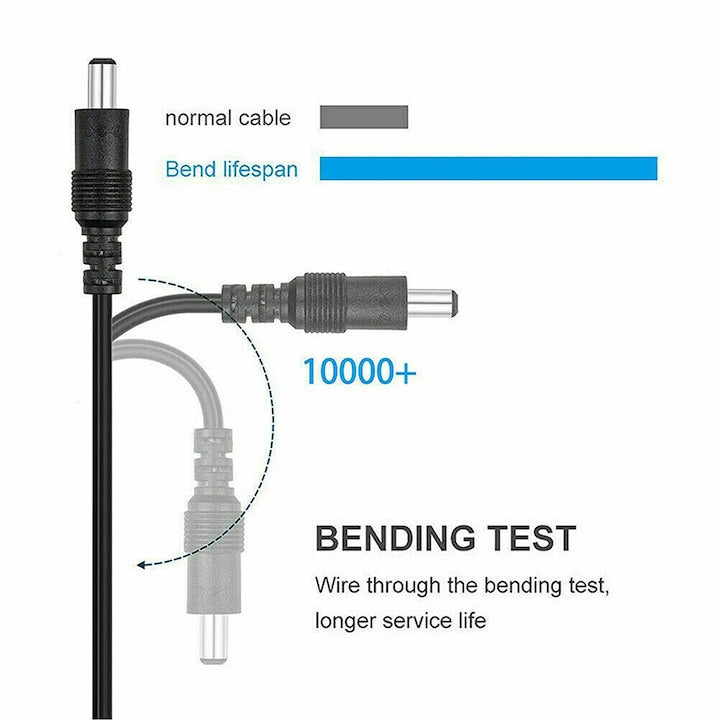 DC tápegység hosszabbító kábel, 12V, 2.1mm x 5.5mm, Fekete