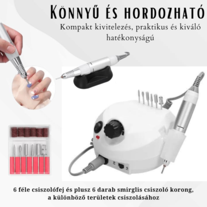 Fehér Nail Drill Professzionális Elektromos körömcsiszoló