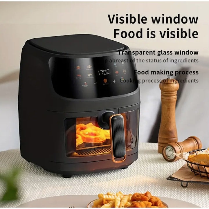 AOVO Air Fryer Digitális kijelző, Olaj nélküli forró levegős sütő, 8 funkció 6L, 1400W
