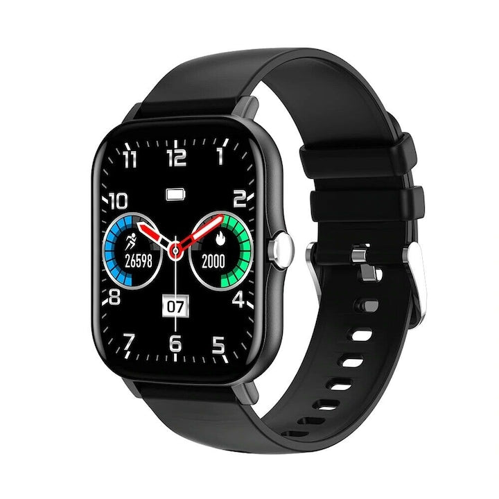 AOVO Y13 okosóra, Full Touch 1,7 hüvelykes TFT HD, SpO2 OXIMETER funkció, pulzusszám és vérnyomás monitorozás, hívás-/üzenetértesítések, zenelejátszó, SYNC, szilikon szíj, Fekete kiadás