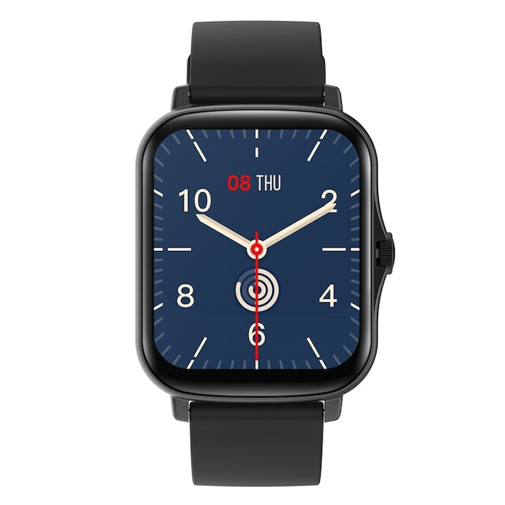AOVO Y13 okosóra, Full Touch 1,7 hüvelykes TFT HD, SpO2 OXIMETER funkció, pulzusszám és vérnyomás monitorozás, hívás-/üzenetértesítések, zenelejátszó, SYNC, szilikon szíj, Fekete kiadás