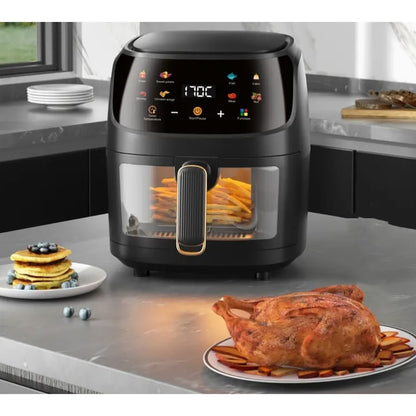 AOVO Air Fryer Digitális kijelző, Olaj nélküli forró levegős sütő, 8 funkció 6L, 1400W