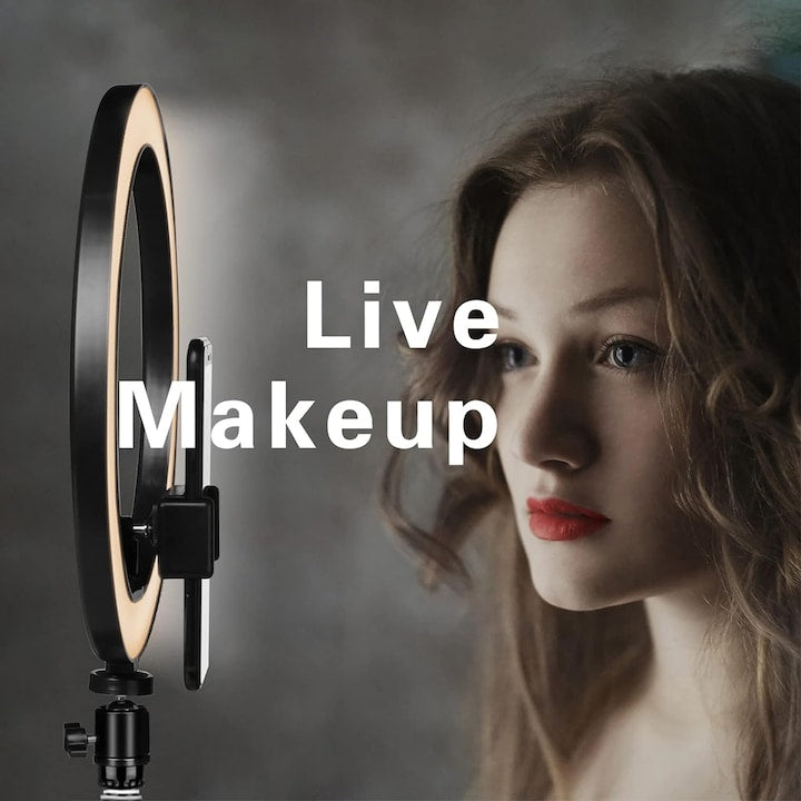 AOVO Ring Light körlámpa, átmérője 26cm / 10inch LED, természetes fény / hideg / meleg, fényerő-szabályozás, telefon tartó, állvány 210 cm-es