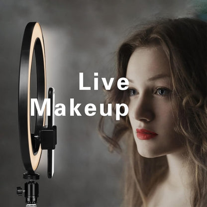 AOVO Ring Light körlámpa, átmérője 26cm / 10inch LED, természetes fény / hideg / meleg, fényerő-szabályozás, telefon tartó, állvány 210 cm-es