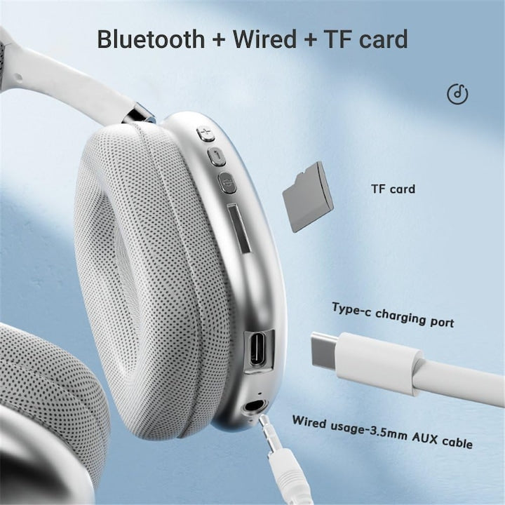 AOVO P9 Vezeték nélküli Bluetooth fejhallgató mikrofonnal, zajszűrős fejhallgató,TF kártya támogatással, Szürke