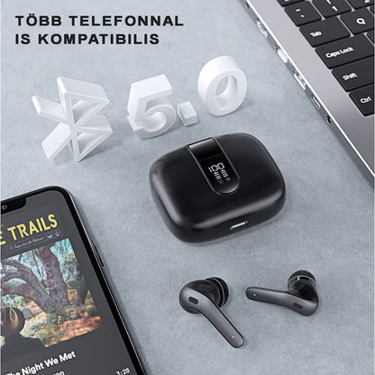 AOVO Vezeték Nélküli Fülhallgató, Bluetooth 5.0, érintésvezérlés, mágneses töltődoboz, LED kijelző, 30 órás akkumulátor-élettartam, Fekete