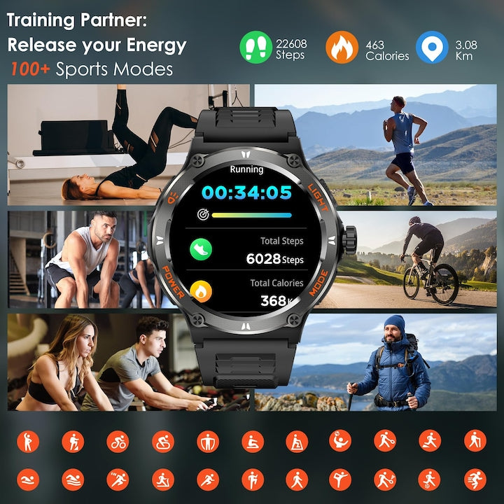 AOVO KT76 Sport Smartwatch – Lumină LED, monitorizare ritm cardiac, rezistent la apă, peste 100 de moduri sportive