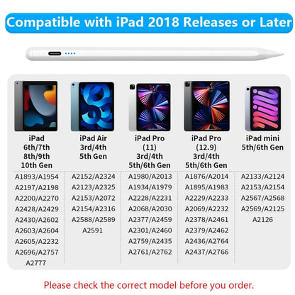 AOVO Stylus iPad toll, tenyér-elutasító funkció, ferde nyomás, USB-C, fehér