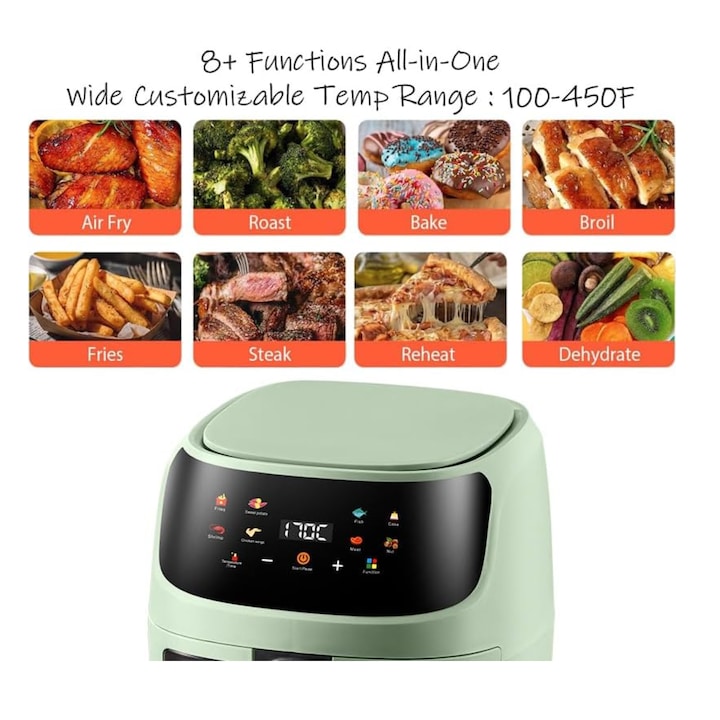 AOVO Air Fryer Digitális kijelző, Olaj nélküli forró levegős sütő, 8 funkció 6L, 1400W