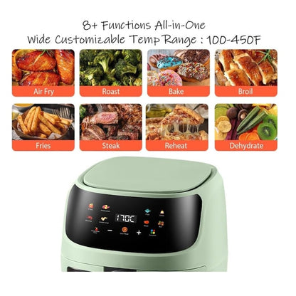 AOVO Air Fryer Digitális kijelző, Olaj nélküli forró levegős sütő, 8 funkció 6L, 1400W