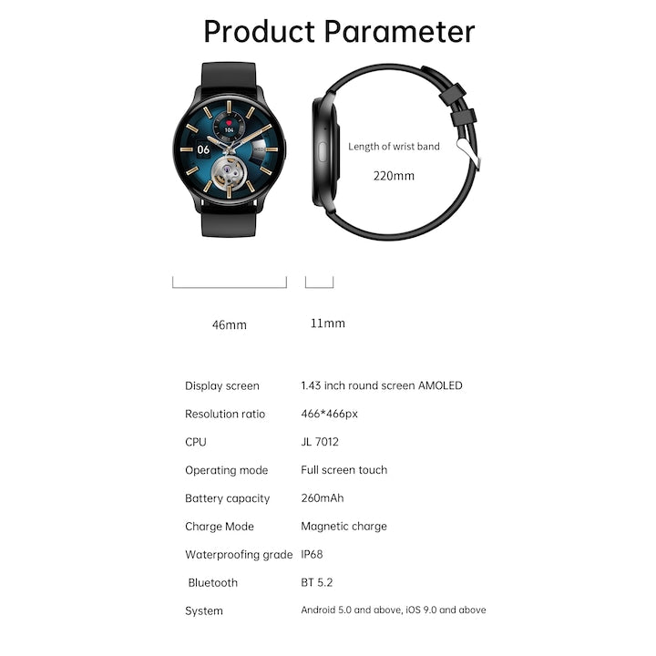 AOVO HK89 okosóra, AMOLED, 46 mm, NFC, BT hívás, 100+funkció, rózsaszín