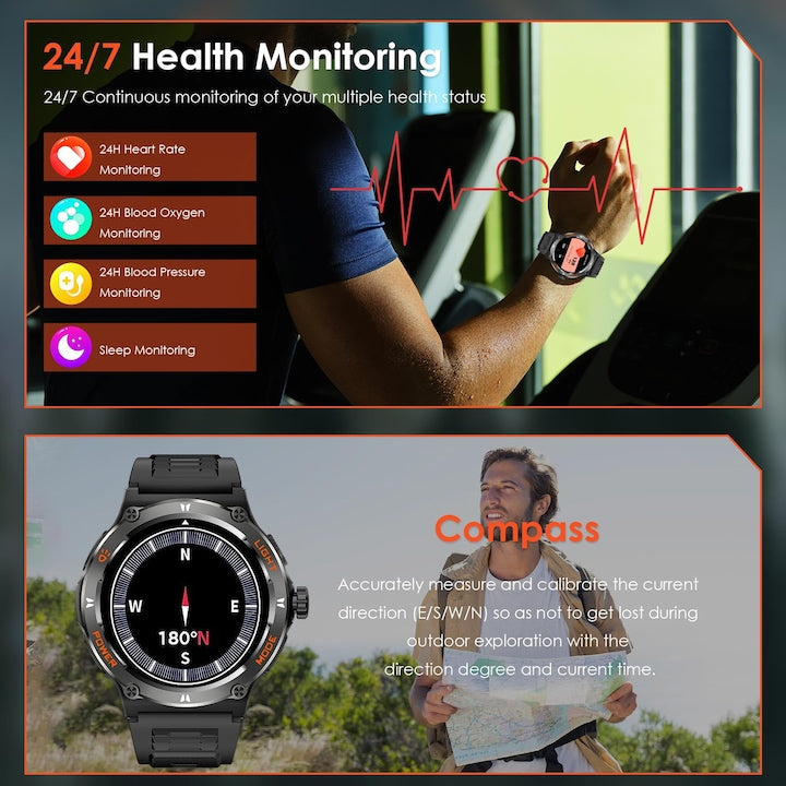 AOVO KT76 Sport Smartwatch – Lumină LED, monitorizare ritm cardiac, rezistent la apă, peste 100 de moduri sportive