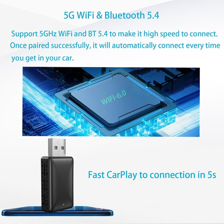 Vezeték nélküli CarPlay & Android Auto adapter, 2 az 1-ben, 5 GHz WiFi, Bluetooth, Plug & Play, fekete