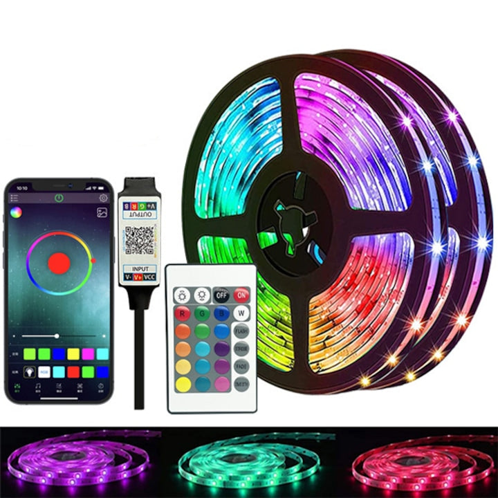 AOVO 5050 RGB LED szalag, 24 gombos távirányító, ragasztószalag, szabályozható fényerő, 5 méter hosszú