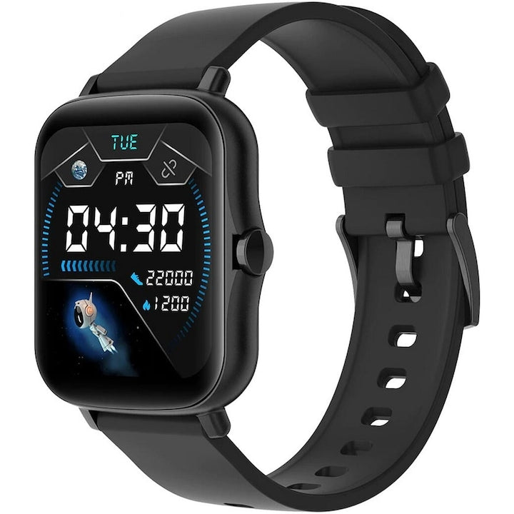 AOVO Y13 okosóra, Full Touch 1,7 hüvelykes TFT HD, SpO2 OXIMETER funkció, pulzusszám és vérnyomás monitorozás, hívás-/üzenetértesítések, zenelejátszó, SYNC, szilikon szíj, Fekete kiadás