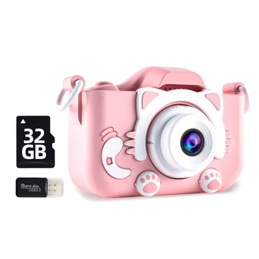 Gyerek kamera, 32 GB-os SD-kártya 1080P HD, 23 millió pixel, 2,0 hüvelykes, 600 mAh, 3 éves kortól, rózsaszín
