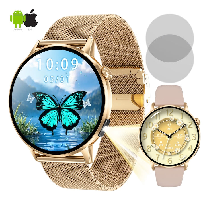 G34 Pro Okosóra – 1.32" Ultra HD AMOLED Kijelző, Bluetooth Hívás, Vércukorszint és Egészségfigyelő – Rosegold