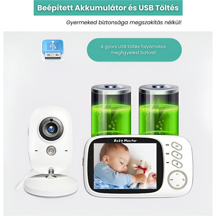 VB603 Audio-Video Babamonitor 3.2" LCD Kijelzővel – Kétirányú Kommunikáció, Hőmérséklet-figyelés és 8 Altatódal