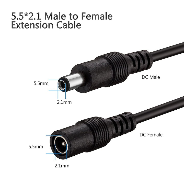 DC tápegység hosszabbító kábel, 12V, 2.1mm x 5.5mm, Fekete