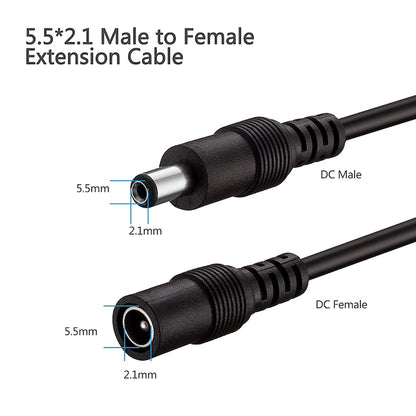 DC tápegység hosszabbító kábel, 12V, 2.1mm x 5.5mm, Fekete