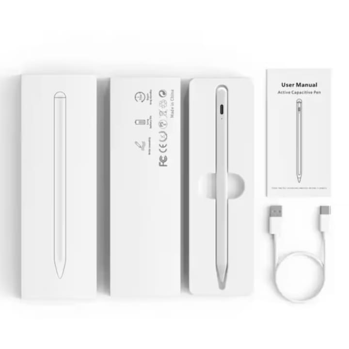 AOVO Stylus iPad toll, tenyér-elutasító funkció, ferde nyomás, USB-C, fehér