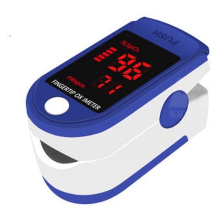 AOVO Digitális Véroxigénszint és Pulzusmérő, Ujjra csíptethető, kék-szürke