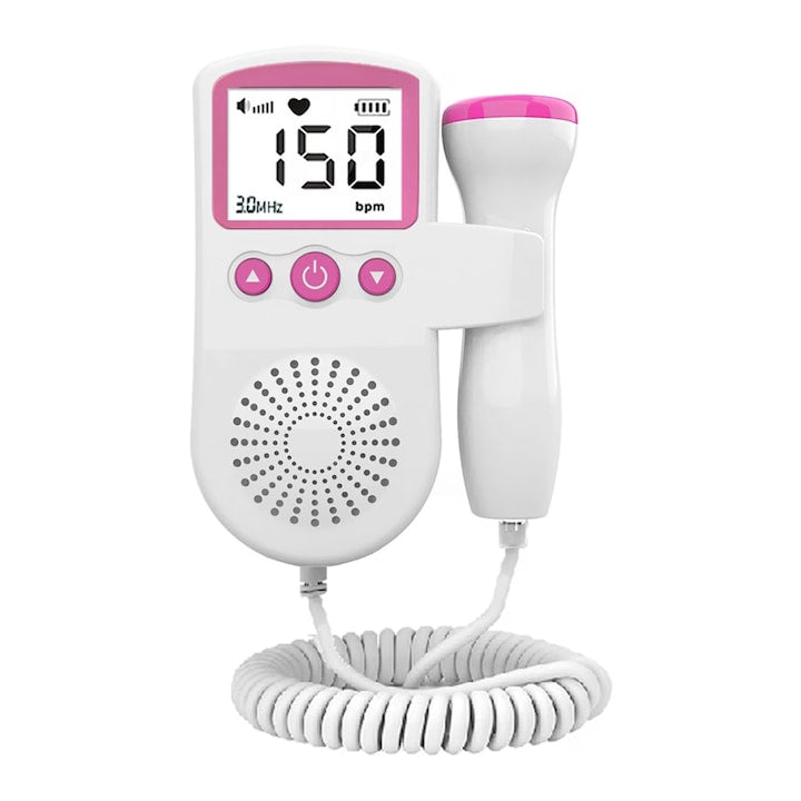 AOVO, Magzati Doppler monitor magzati életfunkciók mérésére, LCD kijelzővel , zajcsökkentés, Fejhallgatóval és hangszórókkal kompatibilis, Rózsaszín