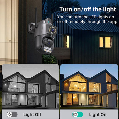 AOVO P11 Pro dual WIFI térfigyelő kamera, 6MP, kültéri/beltéri, Ultra HD, 5X zoom, forgatás, világító LED-ek, kétirányú kommunikáció, riasztó, mozgásérzékelő, fekete