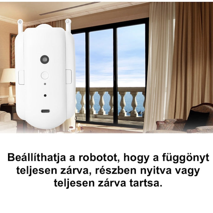 Függöny automata robot, vezeték nélküli, fehér, hangvezérlés, Tuya alkalmazás, okos fény- és hőmérsékletszenzorral