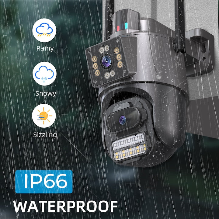 AOVO P11 Pro dual WIFI térfigyelő kamera, 6MP, kültéri/beltéri, Ultra HD, 5X zoom, forgatás, világító LED-ek, kétirányú kommunikáció, riasztó, mozgásérzékelő, fekete