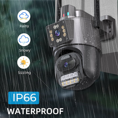 AOVO P11 Pro dual WIFI térfigyelő kamera, 6MP, kültéri/beltéri, Ultra HD, 5X zoom, forgatás, világító LED-ek, kétirányú kommunikáció, riasztó, mozgásérzékelő, fekete