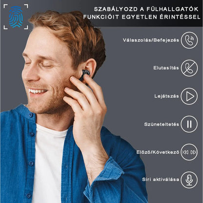 AOVO Vezeték Nélküli Fülhallgató, Bluetooth 5.0, érintésvezérlés, mágneses töltődoboz, LED kijelző, 30 órás akkumulátor-élettartam, Fekete