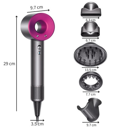 AOVO Supersonic Hajszárító, 1600W, 4 hőfok, 3 sebesség, Hideg levegő, 5 tartozékfej, Rózsaszín
