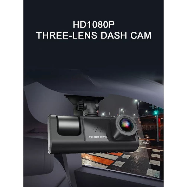 Háromszoros Fedélzeti Kamera, Full HD 1080P, 170° Szög, Éjjellátó, G-Érzékelő, 32GB Kártyával