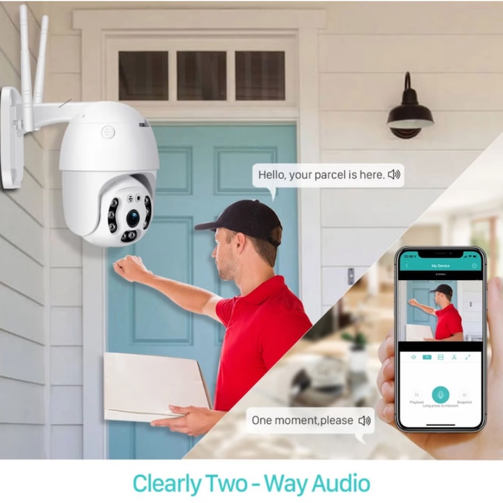 AOVO V380 PRO WIFI térfigyelő kamera, 5MP, mozgásérzékelés, éjjellátó, vízálló, beépített sziréna, PAN-TILT, PTZ, kétirányú audioA