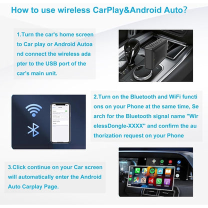 Vezeték nélküli CarPlay & Android Auto adapter, 2 az 1-ben, 5 GHz WiFi, Bluetooth, Plug & Play, fekete