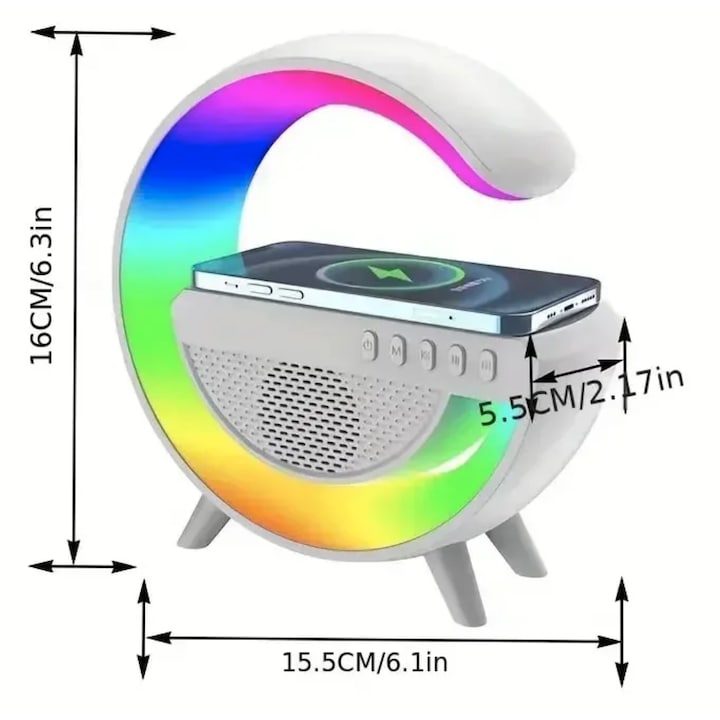 AOVO Multifunkciós vezeték nélküli töltő állvány hangszóróval RGB TF éjszakai fény 15W gyorstöltő állomás iPhone, Samsung, Xiaomi, Huawei számára