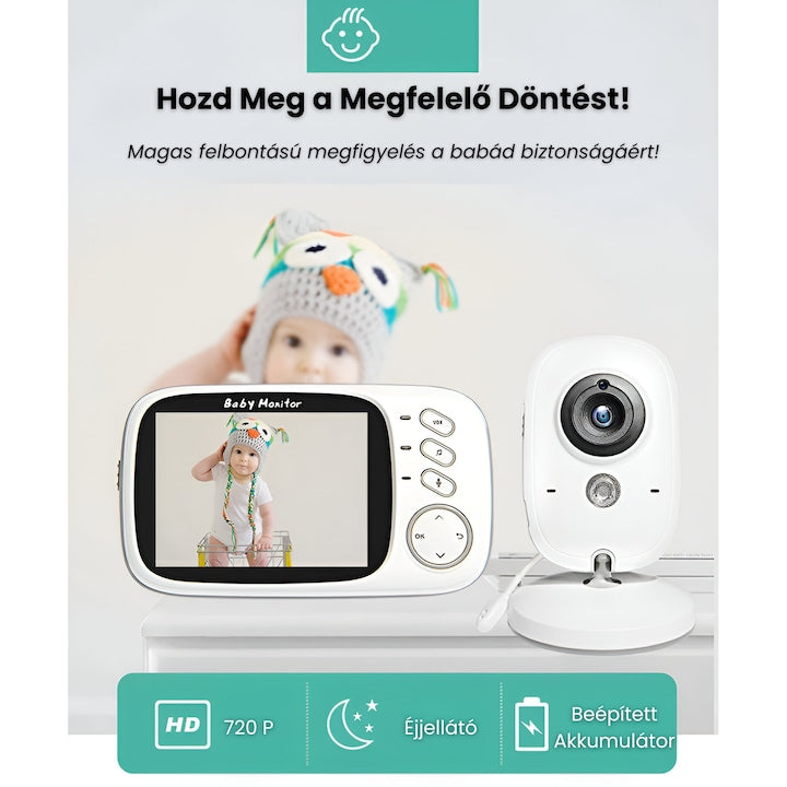 VB603 Audio-Video Babamonitor 3.2" LCD Kijelzővel – Kétirányú Kommunikáció, Hőmérséklet-figyelés és 8 Altatódal