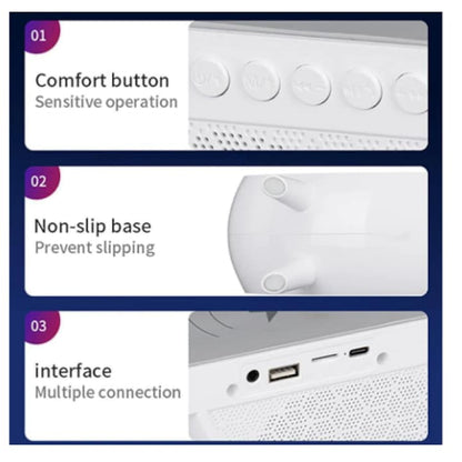 AOVO RGB led asztali lámpa 3 az 1-ben, vezeték nélküli töltőállomással, Bluetooth zene, FM, USB, 1500 mh, fehér