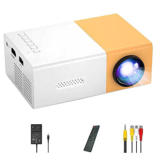 AOVO Mini hordozható videó projektor, LED, 1080p, HD, sárga-fehér
