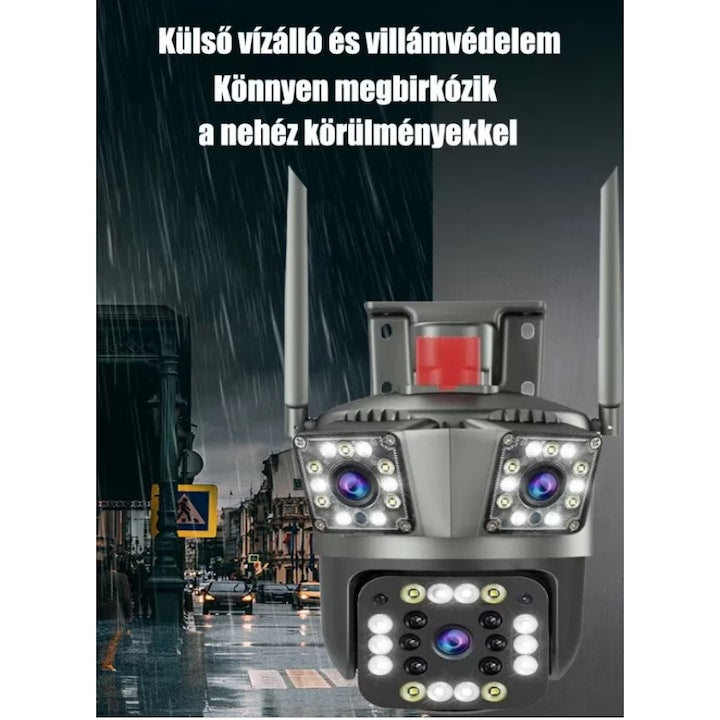 AOVO Kültéri,Kettő Lencsés, Inteligens Wifis Térfigyelő Kamera, Mozgásérzékelővel, Éjjszakai Látással, 12Mp