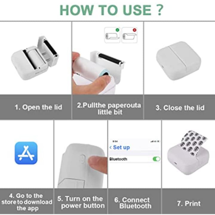 MINIPRINT hordozható intelligens fotó- és jegyzetnyomtató, mini nyomtató, Bluetooth, hőpapír, többfunkciós, iOS/Android mobil kompatibilis